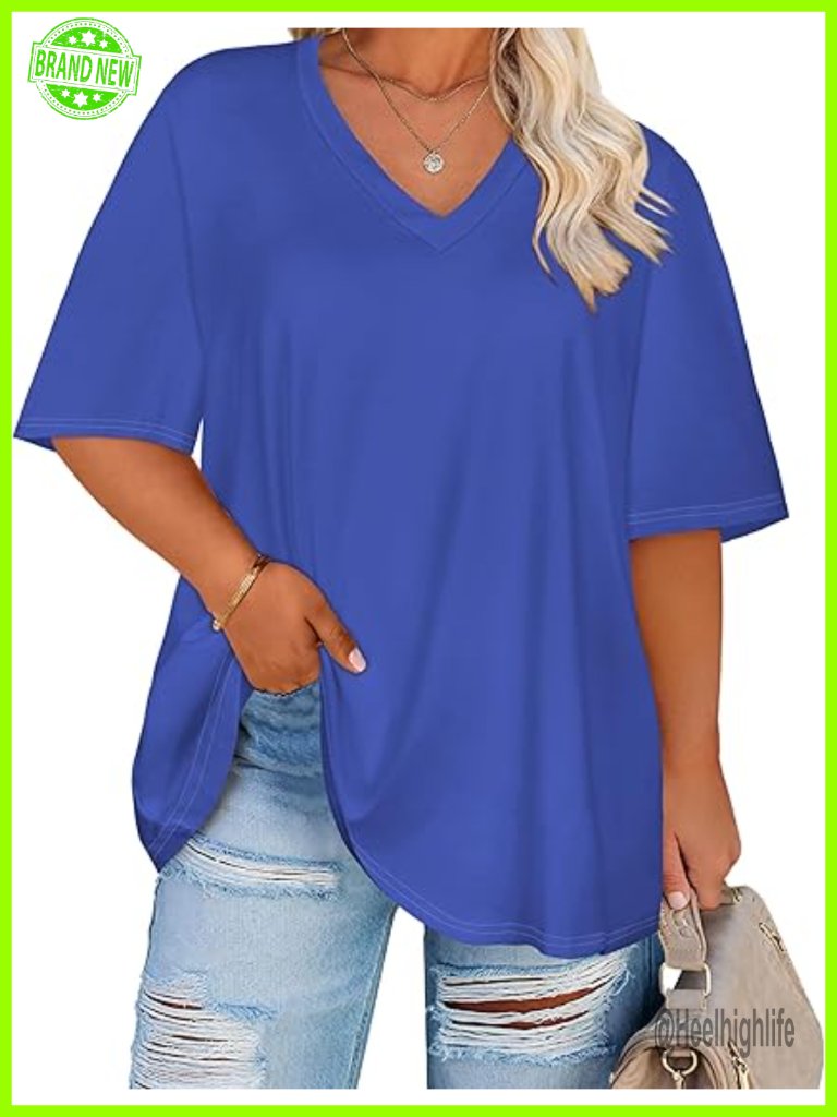 Oversized V-Neck Short Sleeve Tee Plus Size Tops Women